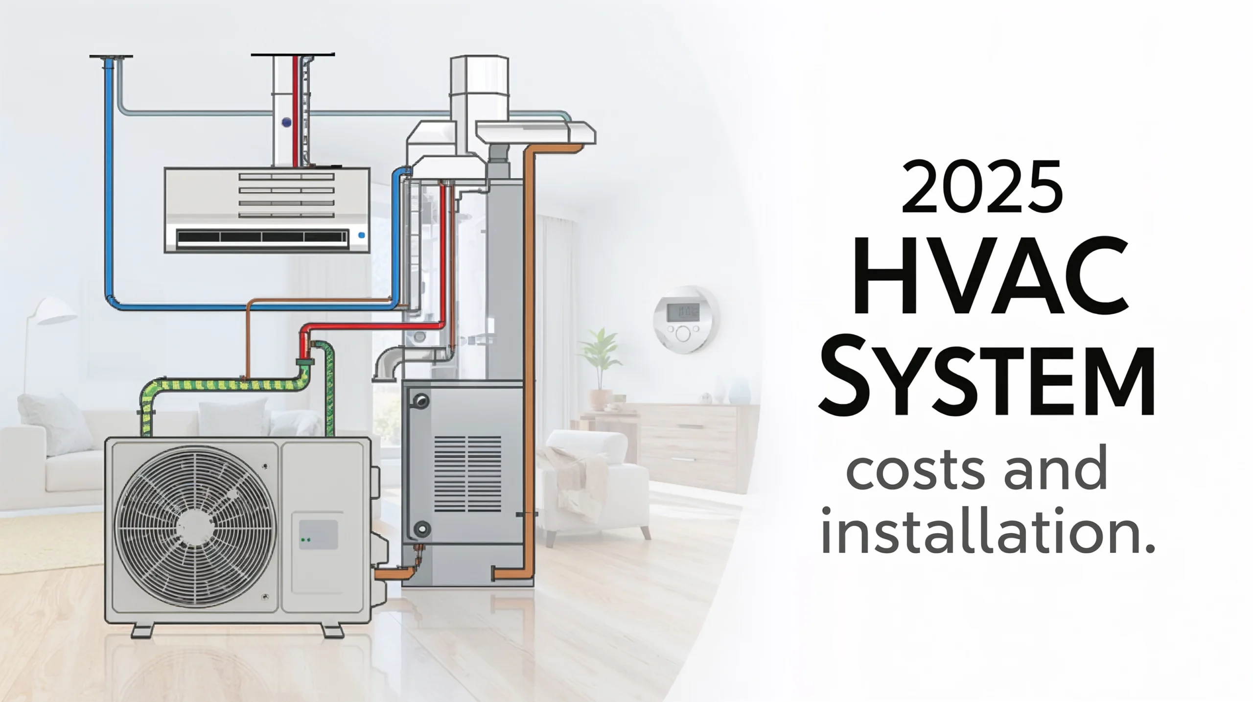 2025 HVAC system installation in a home, showcasing modern air conditioning and furnace units, symbolizing energy efficiency and comfort, with a focus on HVAC system cost