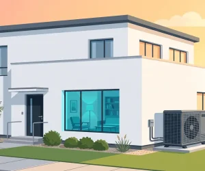 What is aircon condenser: modern home exterior with outdoor AC condenser unit installed on the side