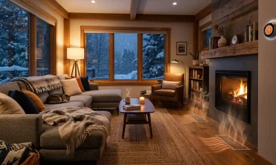 Cozy living room with floor vents and thermostat showing what is forced air heating in a modern home during winter
