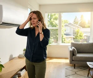 Frustrated homeowner calling HVAC technician because he want the answer of a question why is my air conditioner not blowing cold air